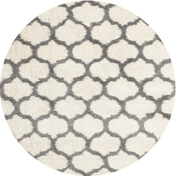 Round Contemporary Champagne Beige Trellis Rug, con430
