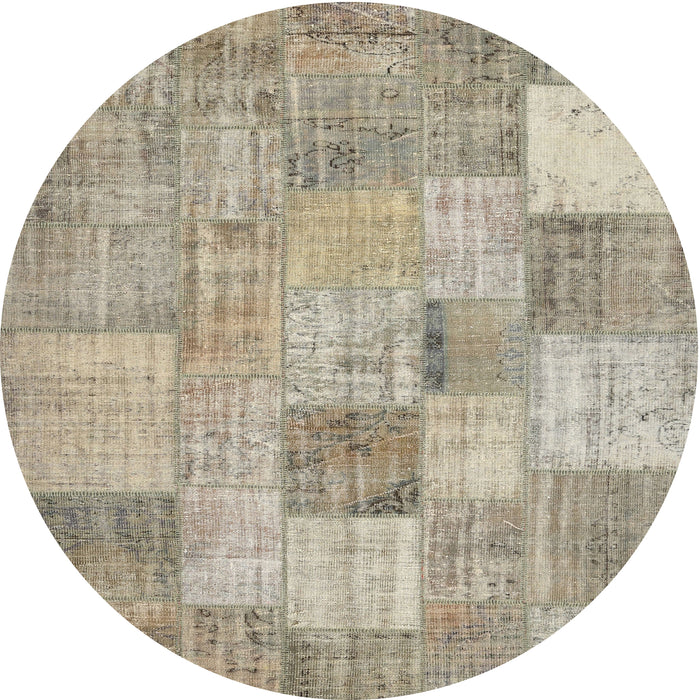 Round Contemporary Khaki Green Patchwork Rug, con434