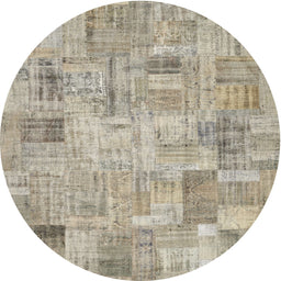 Round Contemporary Khaki Green Patchwork Rug, con442