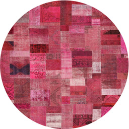 Round Machine Washable Contemporary Dark Pink Rug, wshcon445