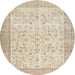 Round Machine Washable Contemporary Deep Peach Orange Rug, wshcon474