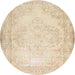 Round Machine Washable Contemporary Deep Peach Orange Rug, wshcon481