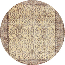 Round Machine Washable Contemporary Khaki Gold Rug, wshcon491