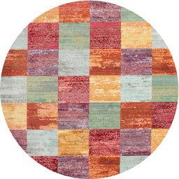 Round Contemporary Red Patchwork Rug, con517