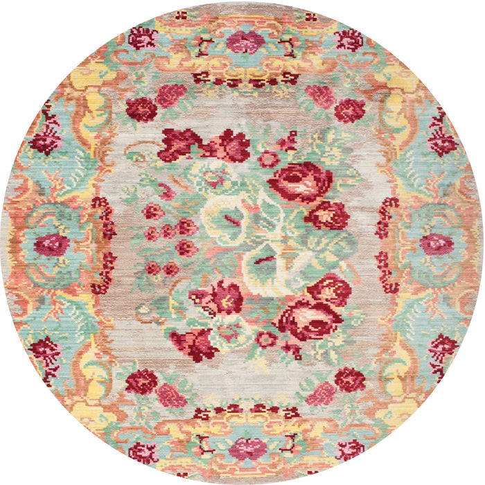 Round Machine Washable Contemporary Sunrise Orange Rug, wshcon544