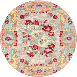 Round Contemporary Tan Brown Medallion Rug, con549