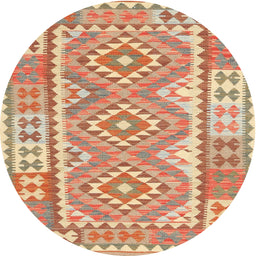 Round Contemporary Orange Oriental Rug, con553