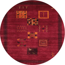 Round Machine Washable Contemporary Saffron Red Rug, wshcon596