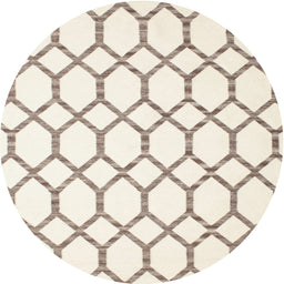 Round Contemporary Tan Brown Trellis Rug, con631