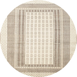 Round Contemporary Light French Beige Brown Southwestern Rug, con669