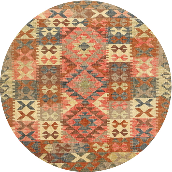 Round Contemporary Sand Brown Southwestern Rug, con682