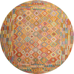 Round Contemporary Orange Southwestern Rug, con687