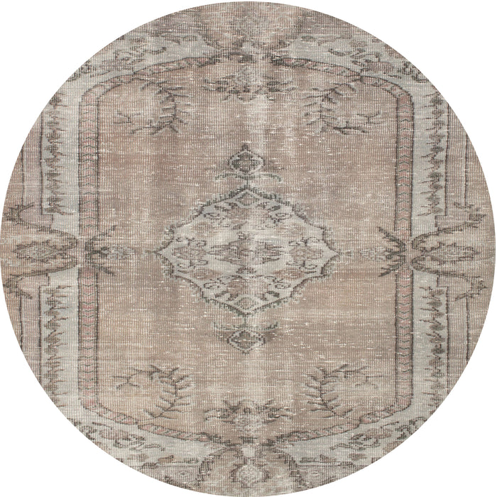 Round Machine Washable Contemporary Tan Brown Rug, wshcon734