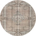 Round Contemporary Tan Brown Modern Rug, con734