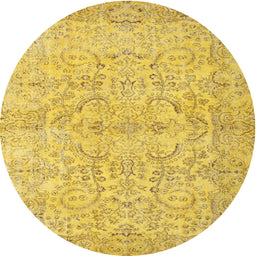Round Machine Washable Contemporary Yellow Rug, wshcon742