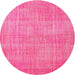 Round Machine Washable Contemporary Deep Pink Rug, wshcon745
