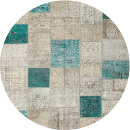 Round Contemporary Sage Green Patchwork Rug, con758