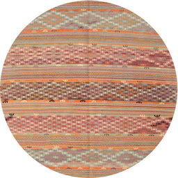 Round Contemporary Orange Southwestern Rug, con803