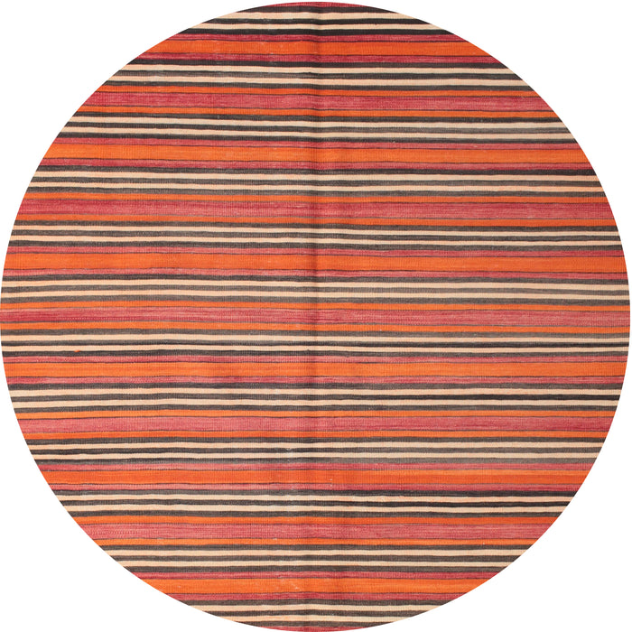 Round Contemporary Orange Brown Oriental Rug, con817