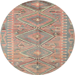 Round Contemporary Light French Beige Brown Southwestern Rug, con823