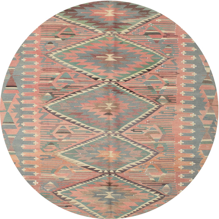 Round Contemporary Light French Beige Brown Southwestern Rug, con823