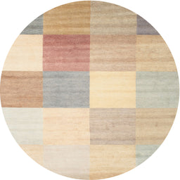 Round Contemporary Khaki Gold Checkered Rug, con824