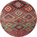 Round Contemporary Khaki Green Southwestern Rug, con841