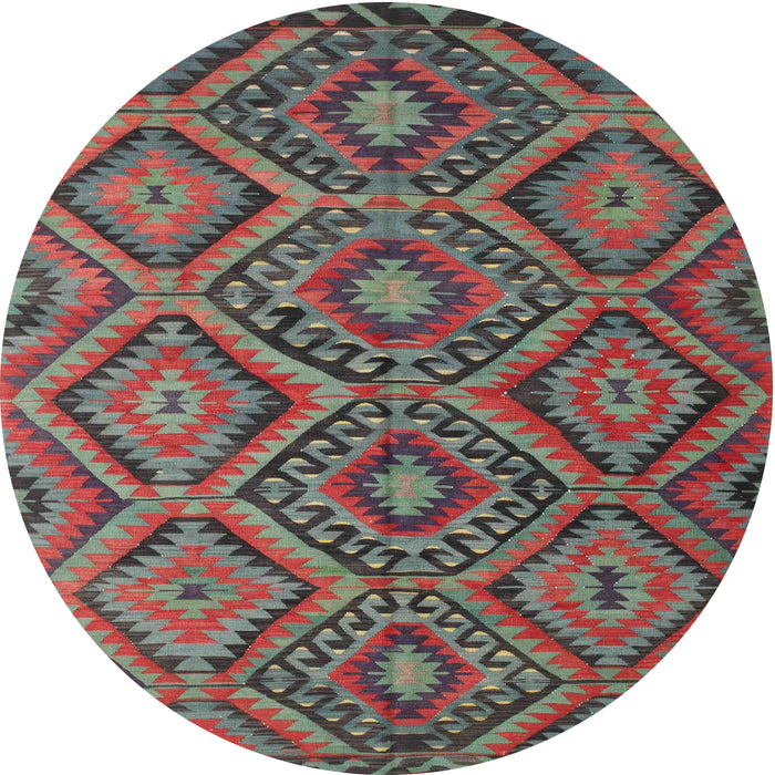 Round Contemporary Brown Red Southwestern Rug, con844