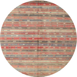 Round Contemporary Rust Pink Southwestern Rug, con845