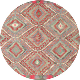 Round Contemporary Light French Beige Brown Southwestern Rug, con846