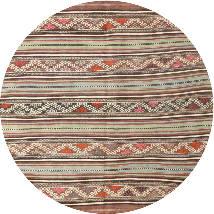 Round Contemporary Sienna Brown Southwestern Rug, con852