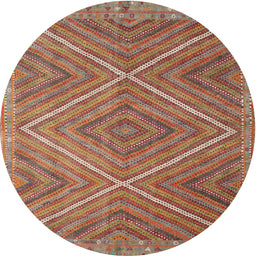 Round Contemporary Orange Brown Southwestern Rug, con855
