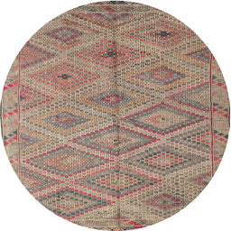 Round Contemporary Chestnut Brown Southwestern Rug, con874