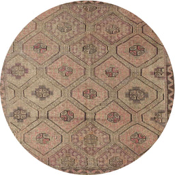 Round Contemporary Sienna Brown Southwestern Rug, con876