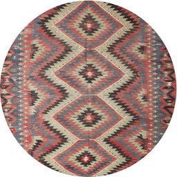 Round Machine Washable Contemporary Brown Red Rug, wshcon882