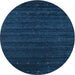 Round Machine Washable Contemporary Blue Rug, wshcon902