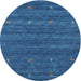 Round Machine Washable Contemporary Blue Rug, wshcon933