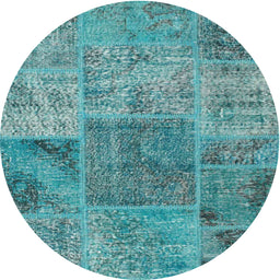 Round Machine Washable Contemporary Teal Green Rug, wshcon940