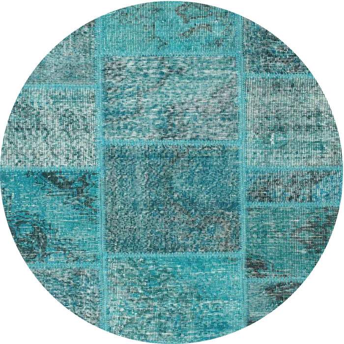 Round Contemporary Teal Green Patchwork Rug, con940