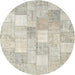 Round Machine Washable Contemporary Sage Green Rug, wshcon943