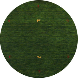 Round Machine Washable Contemporary Dark Forest Green Rug, wshcon946