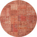 Round Machine Washable Contemporary Fire Red Rug, wshcon964