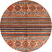 Round Contemporary Orange Brown Modern Rug, con972