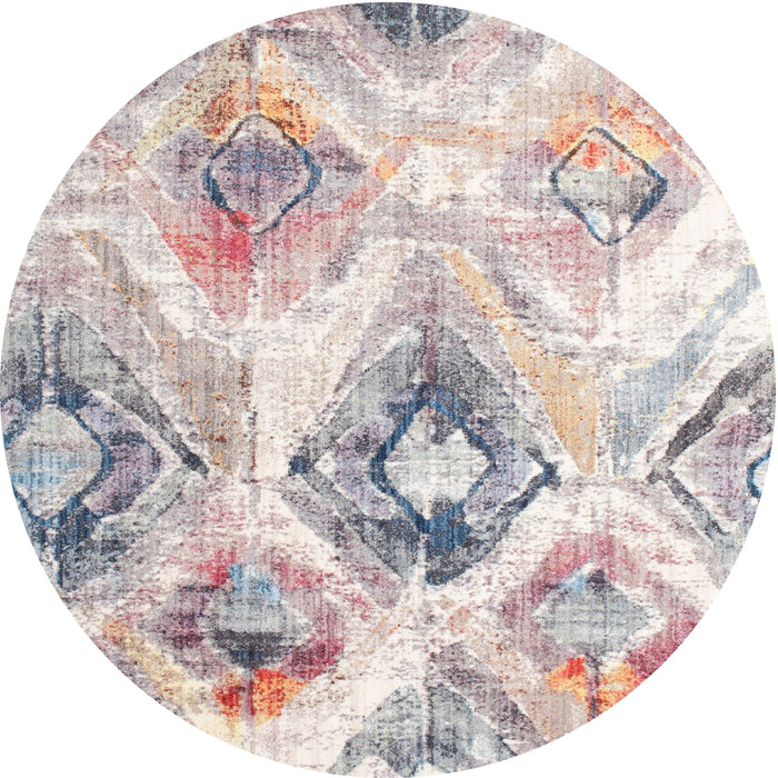 Round Machine Washable Contemporary Dark White Beige Rug, wshcon982