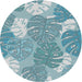 Round Machine Washable Transitional Aquamarine Stone Green Rug, wshpat1016