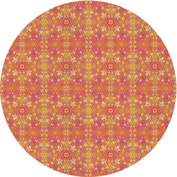 Round Machine Washable Transitional Fire Red Rug, wshpat1025