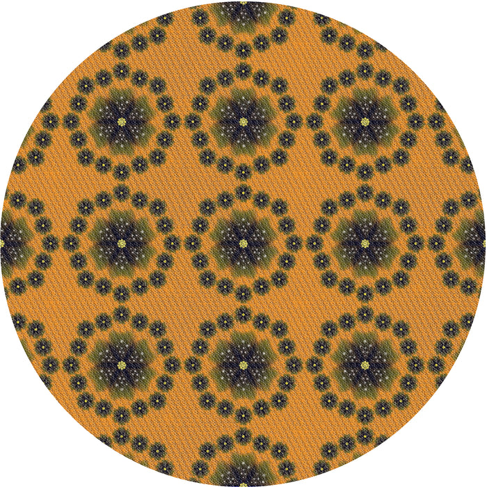 Round Machine Washable Transitional Yellow Rug, wshpat1029