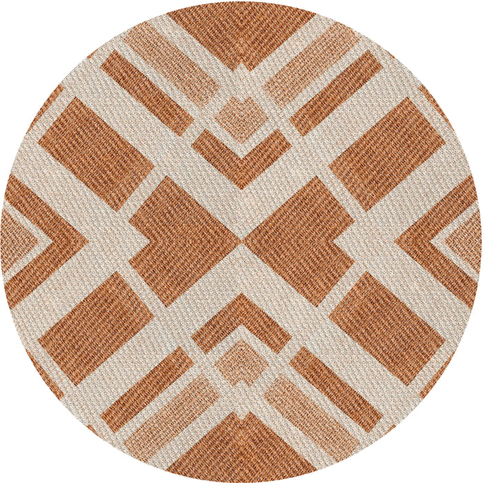 Round Patterned Deep Peach Orange Novelty Rug, pat1200