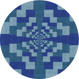 Round Machine Washable Transitional Blueberry Blue Rug, wshpat1205