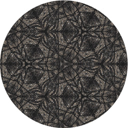 Round Machine Washable Transitional Black Rug, wshpat1218